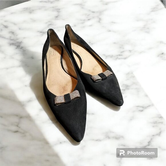 Coach size 9 suede leather kitten heel pump with rhinestone bow - Picture 1 of 10